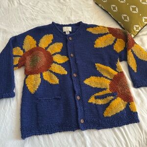 RARE Vintage Express Sunflower Knit Cardigan - Blue